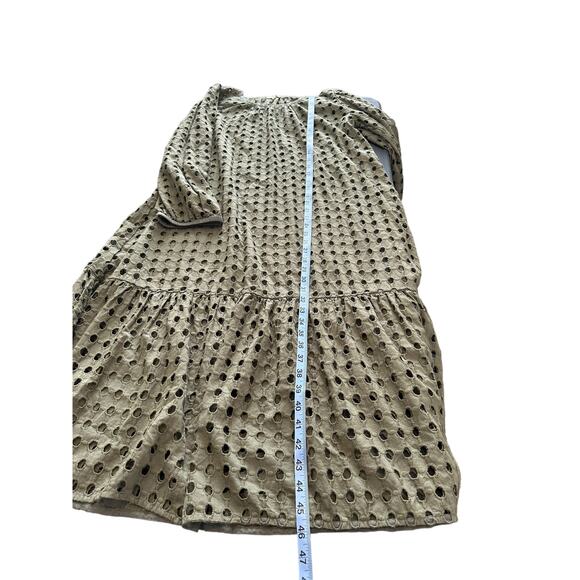V.DE. Vinster Olive Green Boho Cottage Shiffli Eyelet Midi Dress Size Medium - Picture 10 of 10